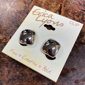 Clip Erica Lyons Silver Square Sparkle Earrings g5